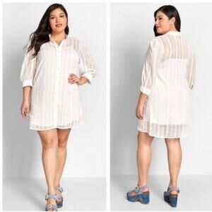 Modcloth White Sheer Striped Button-Up Mini Dress